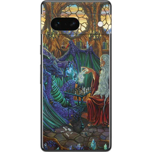 Dragon and Wizard Playing Chess by Ed Beard Jr Pixel Skins